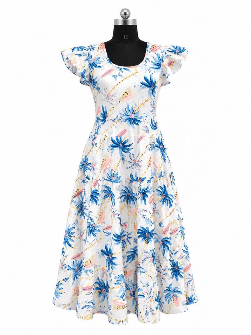 Palm Print Tiered Dress