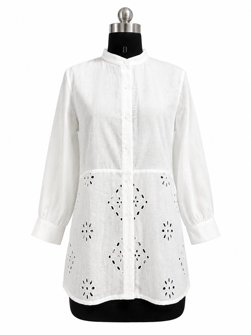 Eyelet mandarin tunic